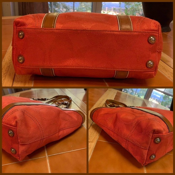 SOLD! COACH Coral Signature Canvas Zip Top Tote w/Brown Leather Trim F13560 - Picture 10 of 12